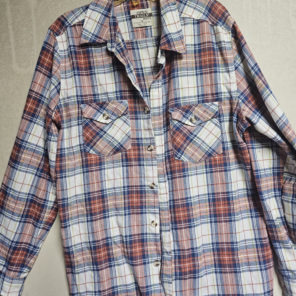 Open Trails Men's Casual Plaid Button Down Shirt - Red, Blue, and White